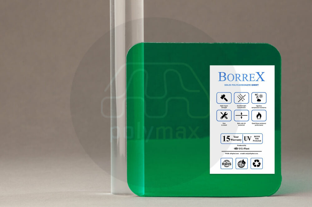 Монолитный поликарбонат 10мм borrex (оптимальный) (зеленый, 2050х3050)