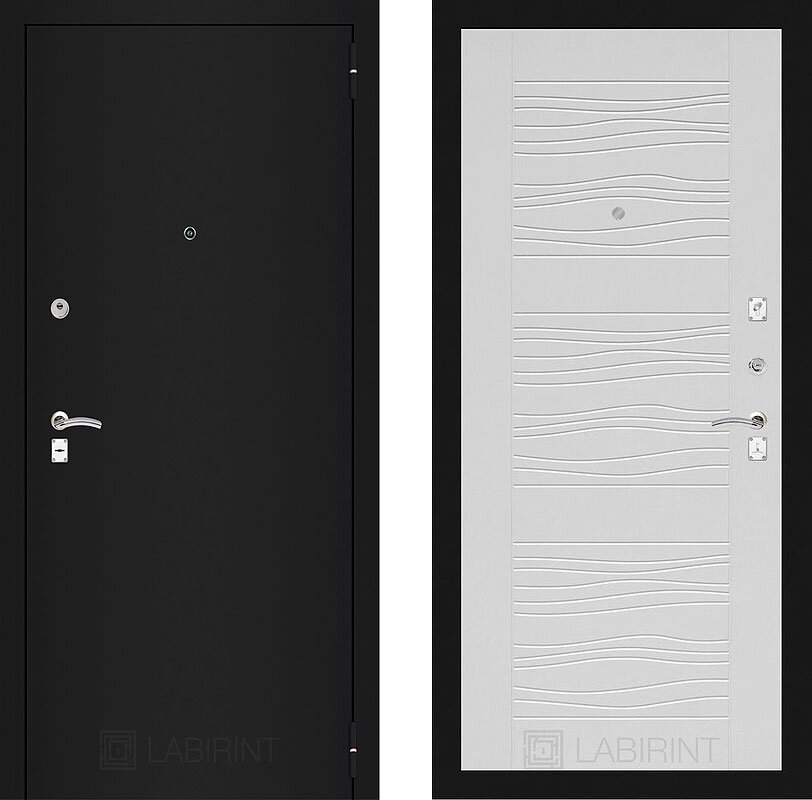 Дверь Лабиринт (LABIRINT) Классик шагрень черная 06 Белое дерево