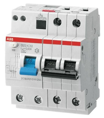 ABB Дифф. автомат. выключатель 2-полюсный 40 А, тип A, 6 кА DS202 A-B40/0,03. ABB. 2CSR252101R1405