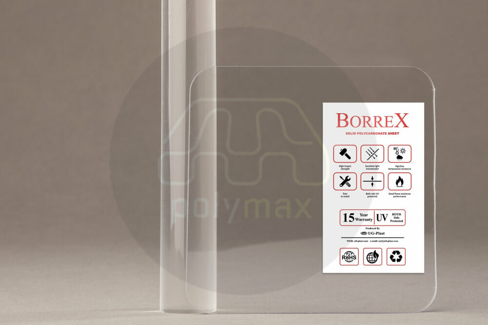 Монолитный поликарбонат ЮгОйлПласт 10 мм прозрачный Borrex ( Боррекс ) 2050мм*3050мм