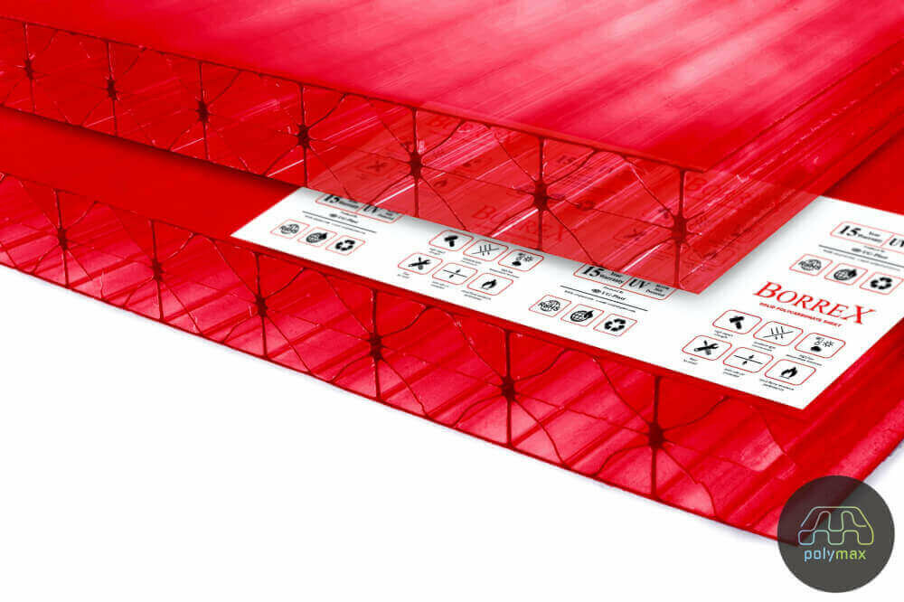 Сотовый поликарбонат ЮгОйлПласт 20 мм красный Borrex ( Боррекс ) 12000х2100 мм 2,98кг/м2