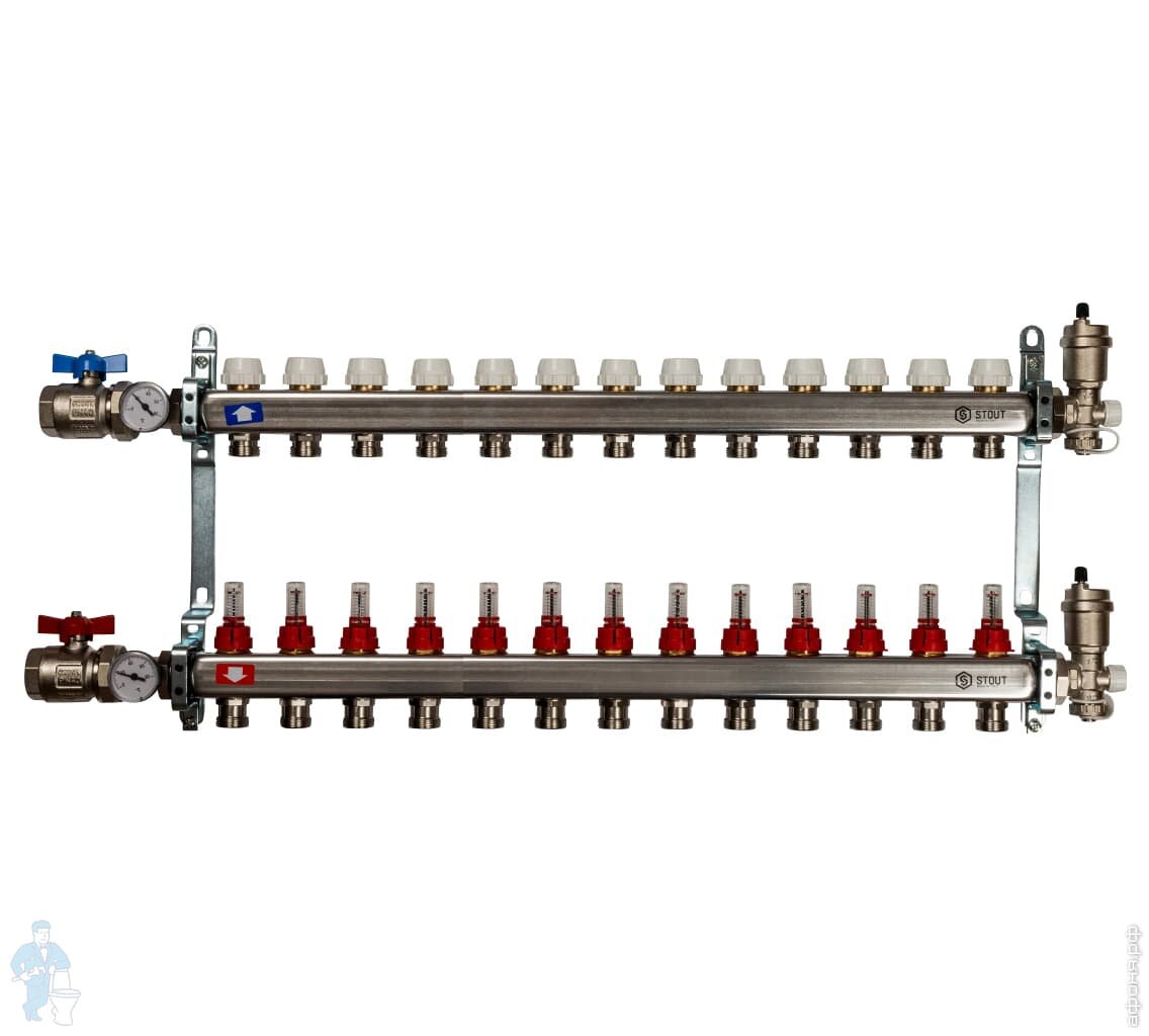 *Коллекторная группа STOUT в сборе с расходомерами, 13 выходов, нержавеющая сталь, SMS 0907 000013
