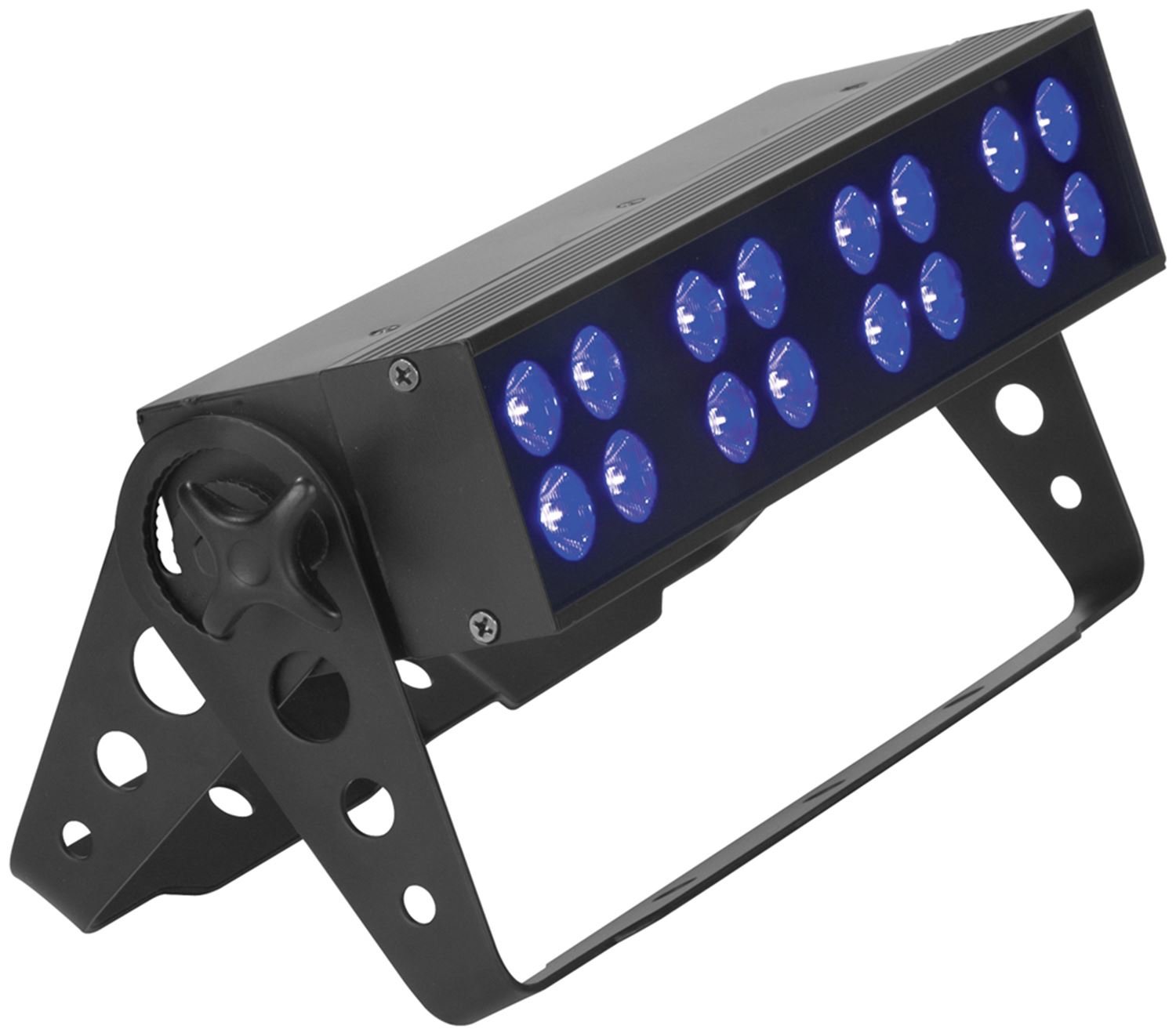 Amercian DJ UV LED BAR 20 мощная ультрафиолетовая световая панель с 20 яркими светодиодами мощностью 1W, срок службы светодиодов 50 000ч, 4 режима работы: Sound activе, DMX-512, Master/Slave, ручной. 1 режим DMX, UVстобо-эффект, диммер