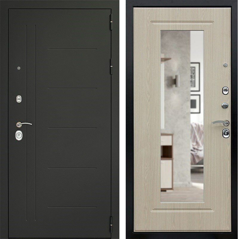 Входная дверь Дверной Континент Сити 3К с Зеркалом (Серый графит / Дуб беленый)