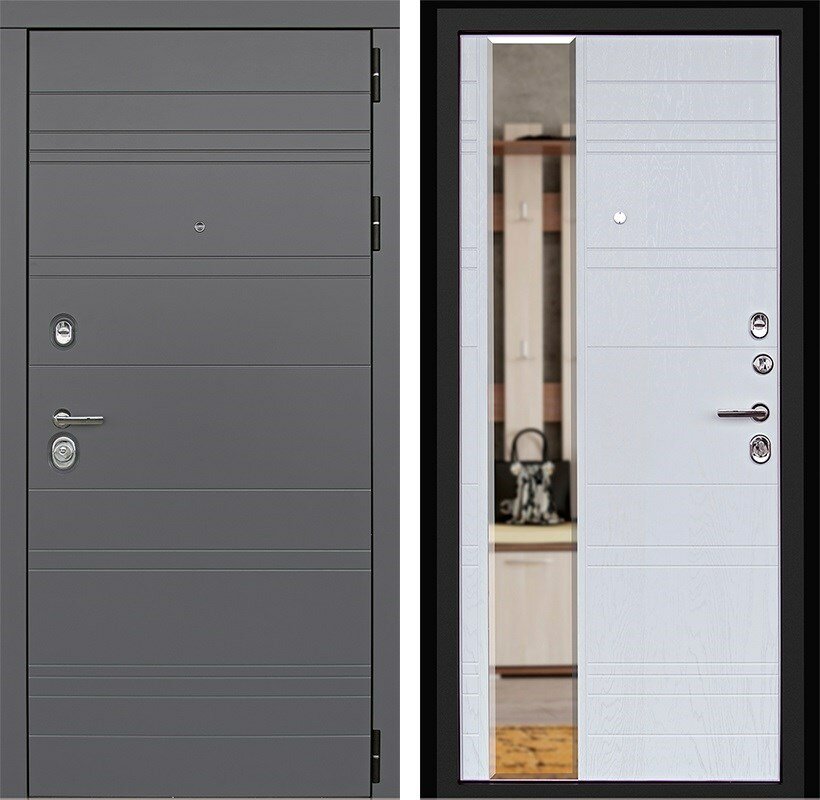 Входная металлическая дверь ДК Новелло 3К с Зеркалом (Графит софт / Альберо браш)