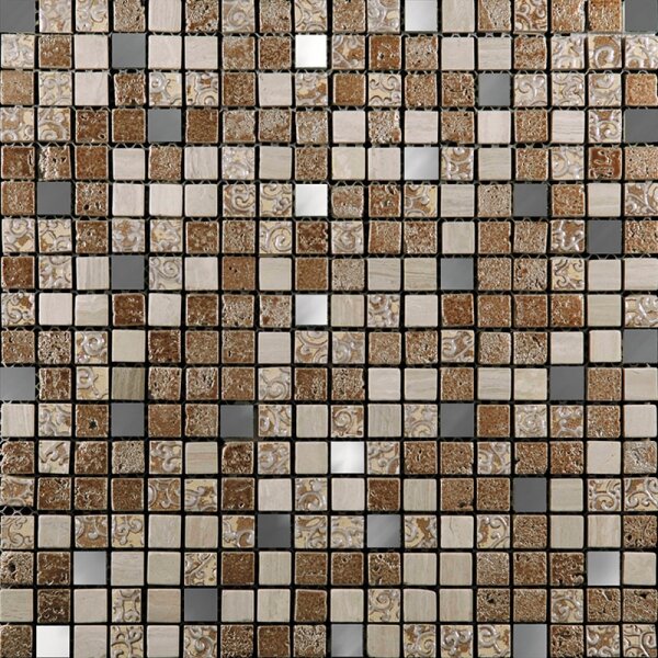 Мозаика микс стеклянная и каменная Natural BDC-1501 Inka стекло,мрам,аглом,беж,сереб,микс,29.8x29.8