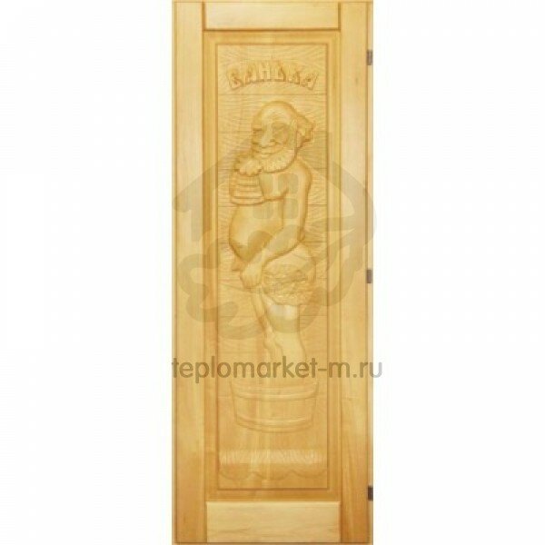 Дверь для бани деревянная DoorWood Массив с резьбой quot;Дедquot; (1900х700 мм)