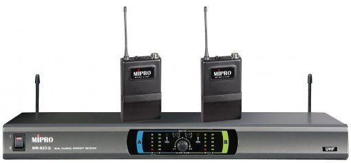 MIPRO MR-823/MT-801a*2 UHF Двухканальная радиосистема с двумя портативными пояснымыми передатчиками