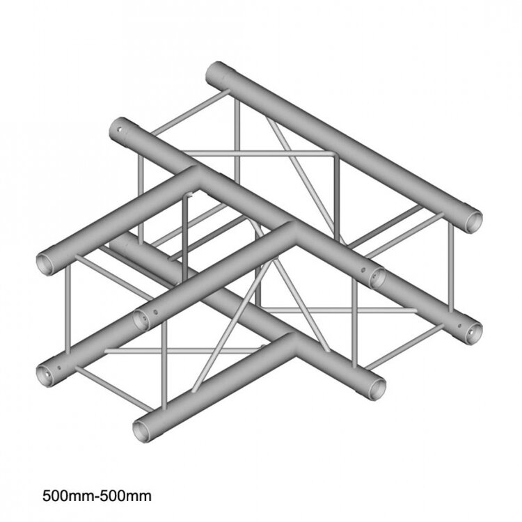 Dura Truss DT 24 T35 T-joint Узел стыковочный трехлучевой (горизонтальный)- T, 90°, алюминиевый, сечение 220х220 мм, длина сторон 50 см. Труба 32х2. Вес 2.9кг