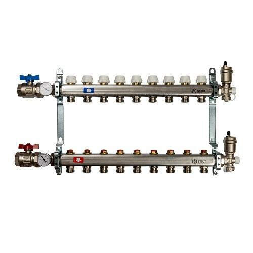Коллекторная группа для отопления в сборе STOUT SMS0912 - 1quot; на 9 контуров 3/4quot;EK (нерж.сталь)