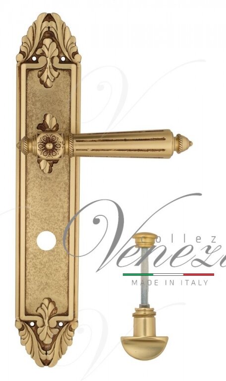 Ручка дверная Ручка дверная на планке с фиксатором Venezia Castello WC-2 PL90 французское золото + коричневый