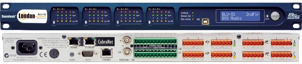 BSS BLU-32 аудио-матрица без процессора, шасси. CobraNet. Установка опциональных карт - до 16 аналоговых или цифровых вх. или вых. Прибор не совмесим а аналоговыми выходными картами старого образца