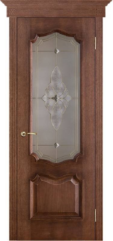 Межкомнатная дверь Porte Vista Классика Премьера патина голд со стеклом витраж