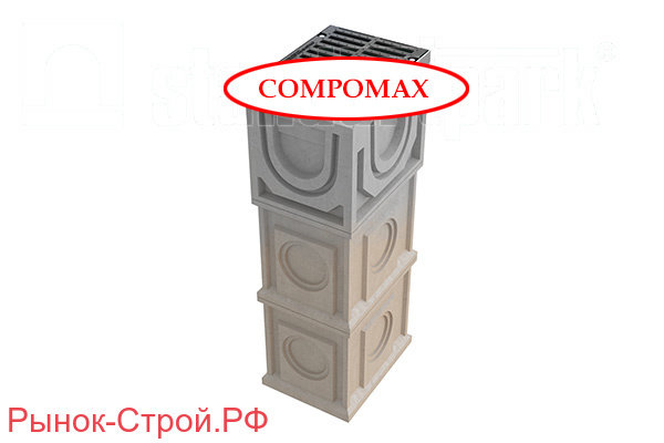 Дождеприёмный колодец секционный CompoMax ДК-30.38.44-П-C полимербетонный (Дождеприёмный колодец секционный CompoMax ДК-30.38.44-П-В полимербетонный с решёткой щелевой чугунной ВЧ кл. E (верхняя часть, комплект))