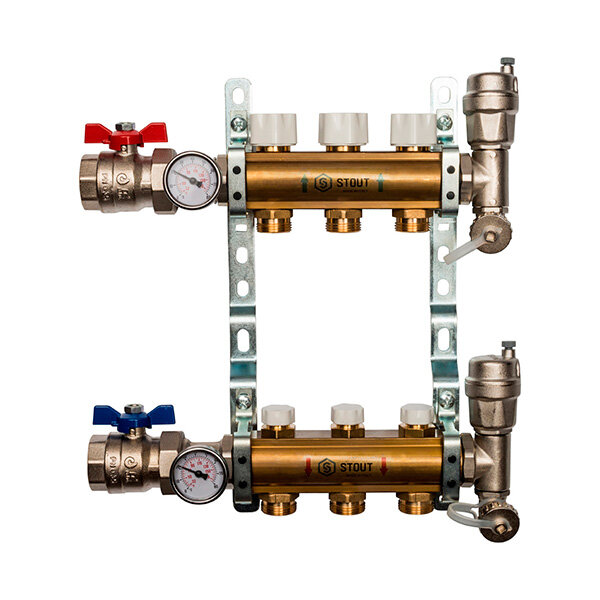 Коллектор Stout SMB 0468 000005 из латуни, без расходомеров 1quot;x3/4quot; на 5 выходов