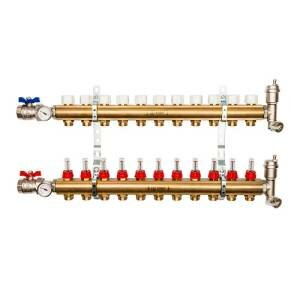 Коллекторная группа для теплого пола в сборе STOUT SMB0473 - 1quot; на 11 контуров 3/4quot;EK (латунь)