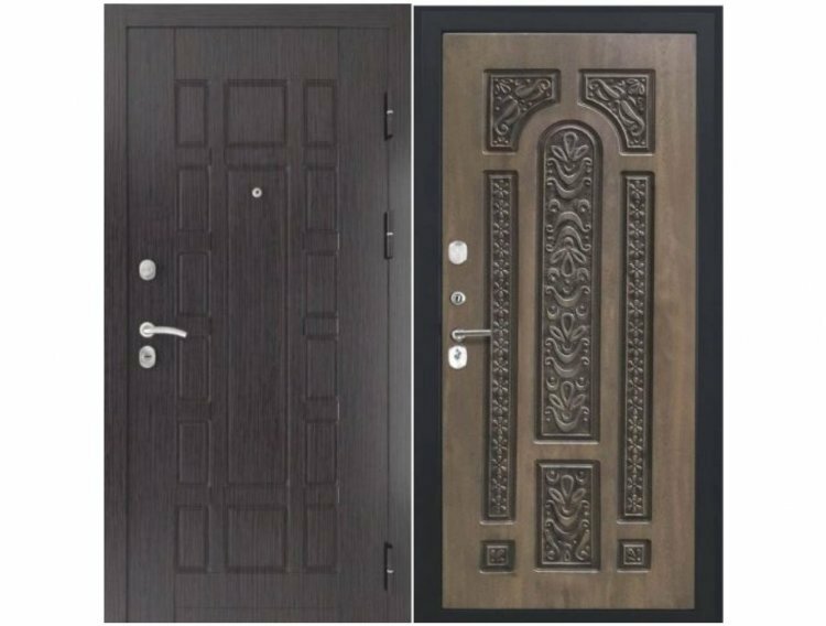 Металлическая дверь Luxor - 5, Д-19 (16мм, Грецкий орех + черная патина винорит)