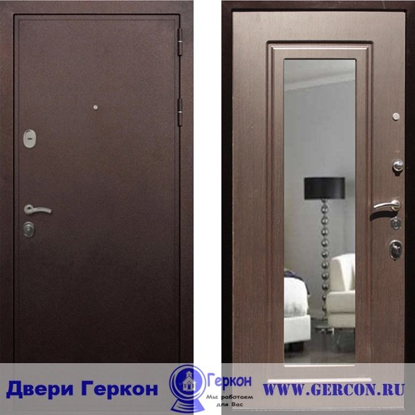 Двери с зеркалом Йошкар-Ола - Модель 5а Зеркало Медь-Венге Стальные двери с зеркалом