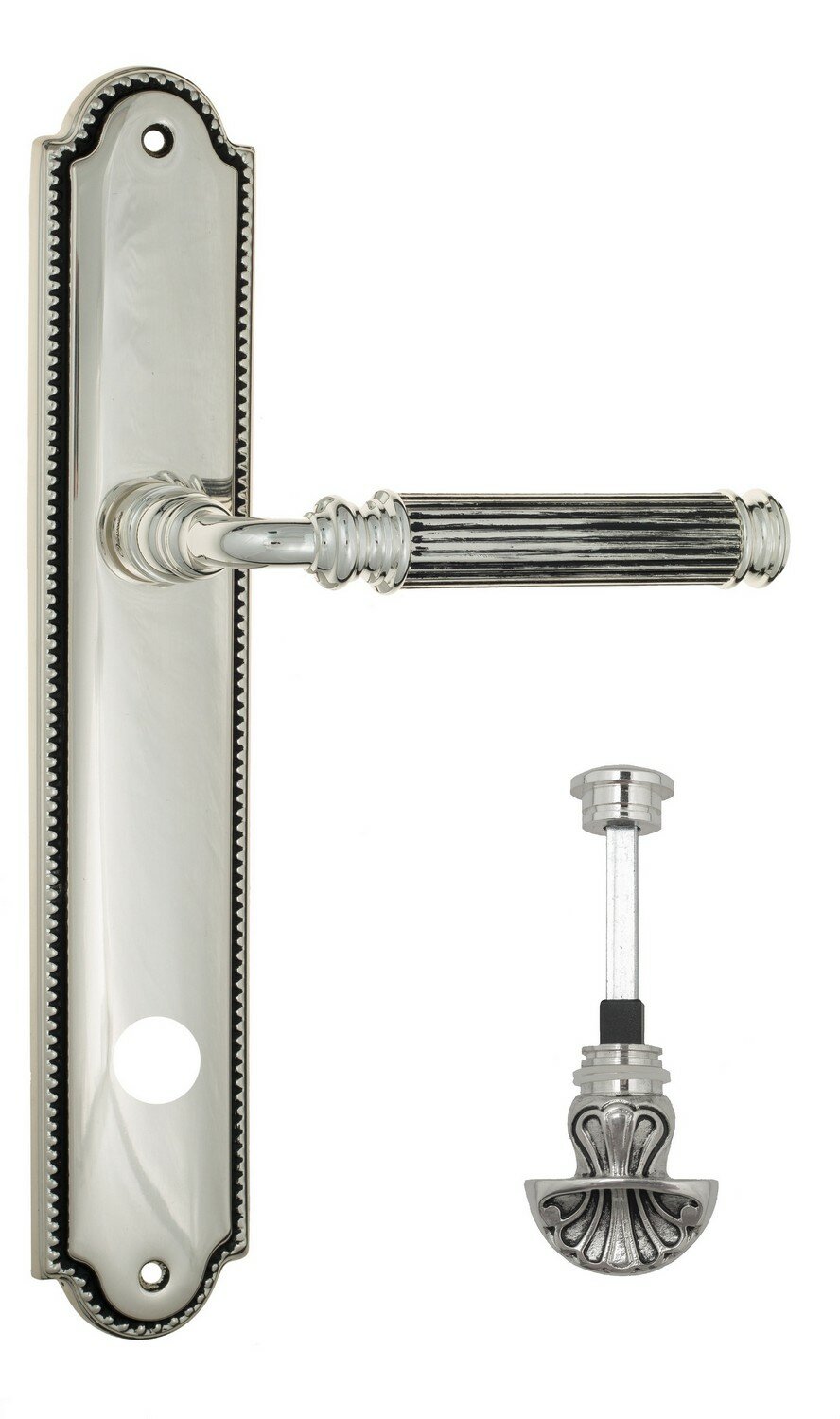 Дверная ручка Venezia quot;MOSCAquot; WC-4 на планке PL98 натуральное серебро + черный