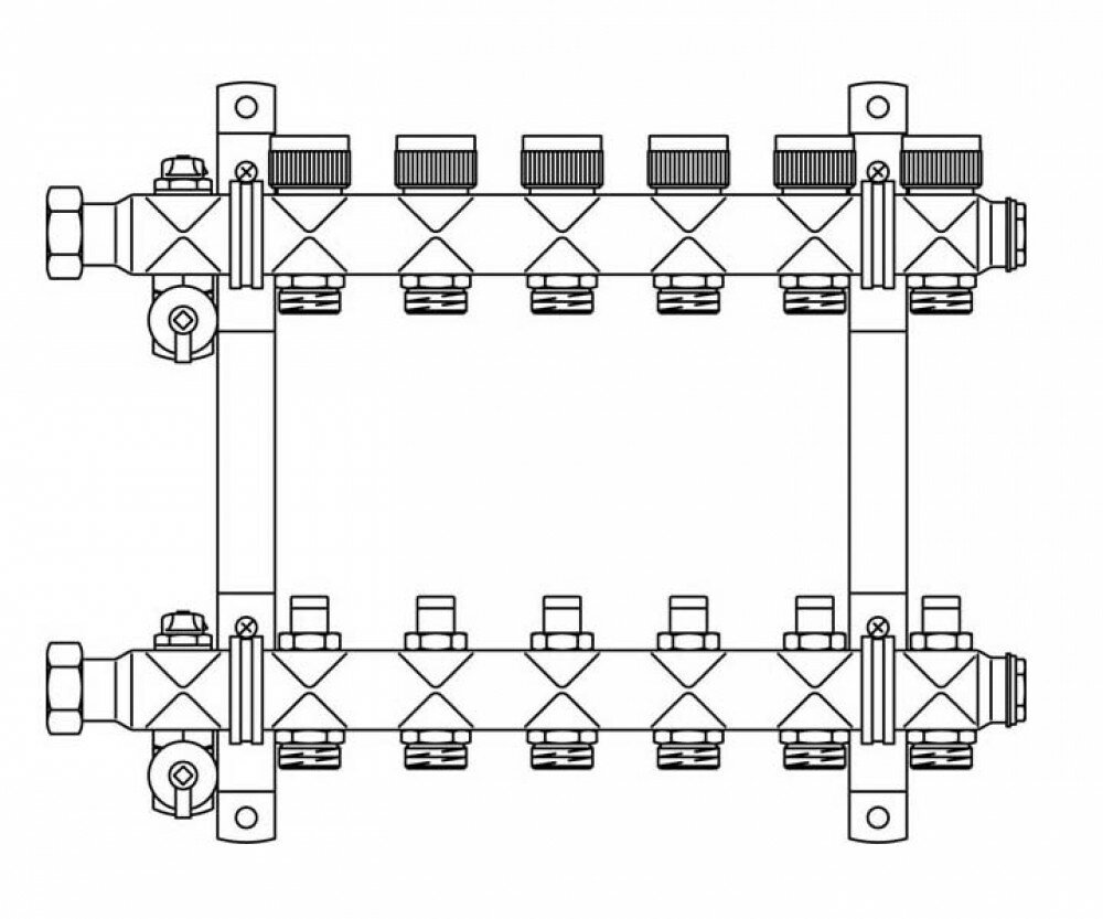 Распределительная гребенка из нержавеющей стали Oventrop „Multidis SF“ на 7 контуров