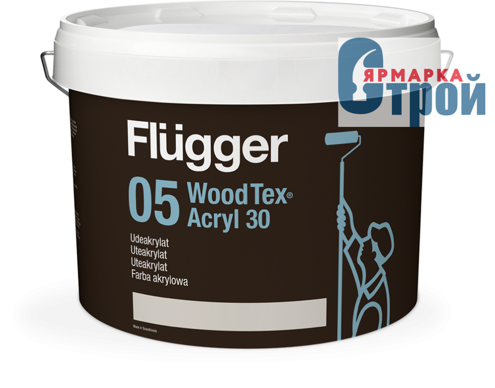 Flugger 05 Wood Tex Acryl / Флюггер 05 Вуд Текс Акрил полуматовая акриловая краска на водной основе (9,1 л.)