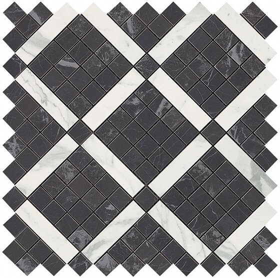 Керамическая мозаика статуарио Atlas Concorde Marvel Pro 9MVH Мозаика Noir Mix Diagonal Mosaic Noir+Statuario Select 30,5х30,5 (м2)