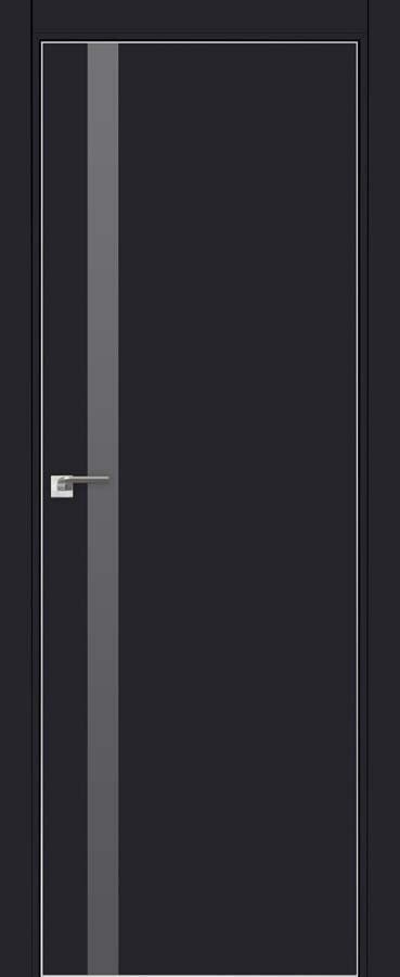 Двери ProfilDoors Серия Е модель 6Е Цвет:Чёрный матовый Остекление:Серебряный лак Тип:кромка матовый алюминий с 4х сторон