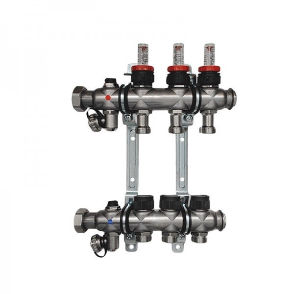 Коллектор (гребенка) OVENTROP 1quot; Multidis SF 3, 3/4quot; ЕК, со встроенными ротаметрами 0-5 л/мин. на подаче (для панельного отопления и охлаждения)