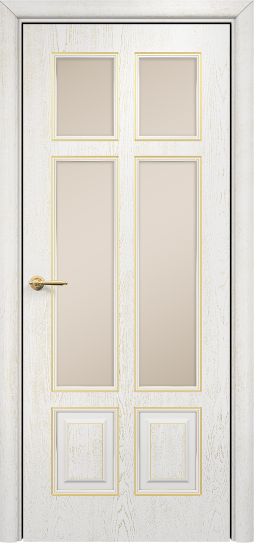 Дверь Оникс Гранд фрезерованное Цвет:эмаль белая с патиной золото Остекление:Сатинат бронза