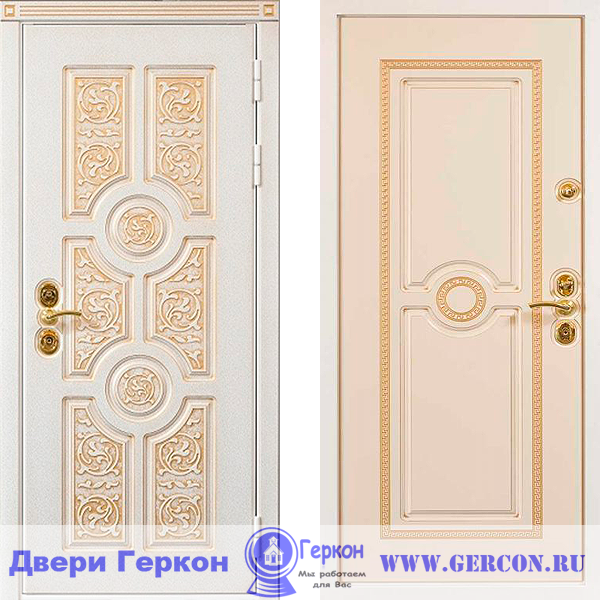 Дверь на заказ Геркон - Д-22/21 с объемным декором (100мм, 3К) белая с патиной