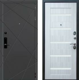 Дверь входная (стальная, металлическая) Баяр 1 СБ-14 Белое стекло quot;Сандал белыйquot; с биометрическим замком (электронный, отпирание по отпечатку пальца)