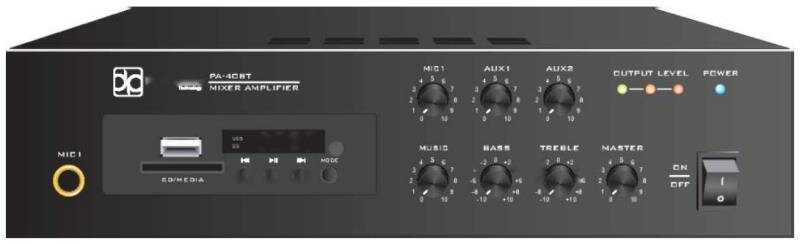 DP Technology PA-40BT Микшер/усилитель, 1 канал 40W (4-16Ом, 70V/100V), MP3, Bluetooth, настольный