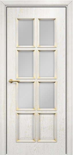 Дверь Оникс модель Неаполь Цвет:эмаль белая с патиной золото Остекление:Сатинат белый