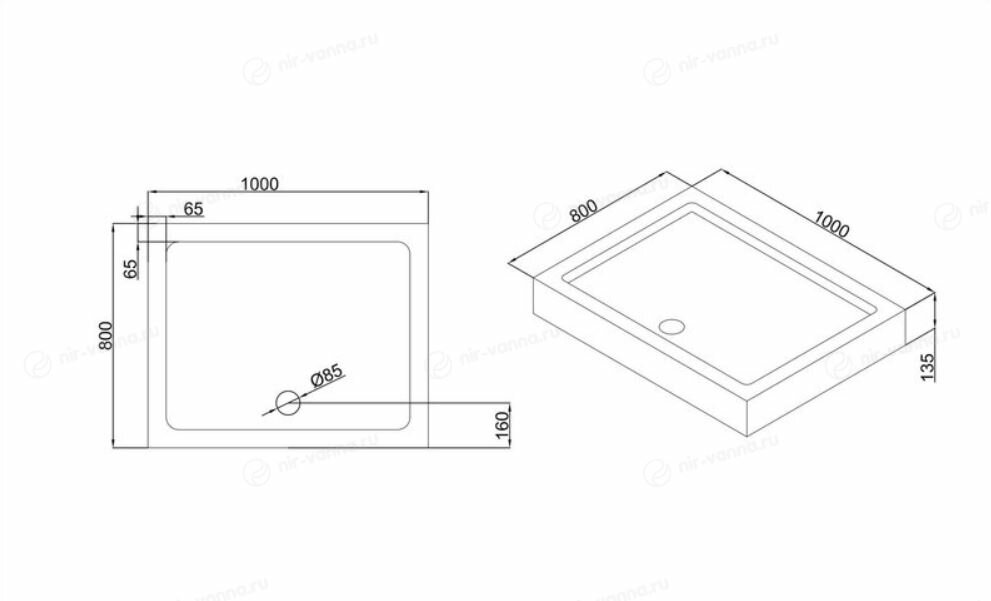 Душевой поддон Black White RS-0810H 80x100x13,5