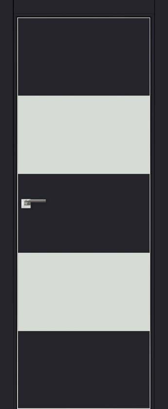 Двери ProfilDoors Серия Е модель 10Е Цвет:Чёрный матовый Остекление:Белый лак Тип:кромка матовый алюминий с 4х сторон