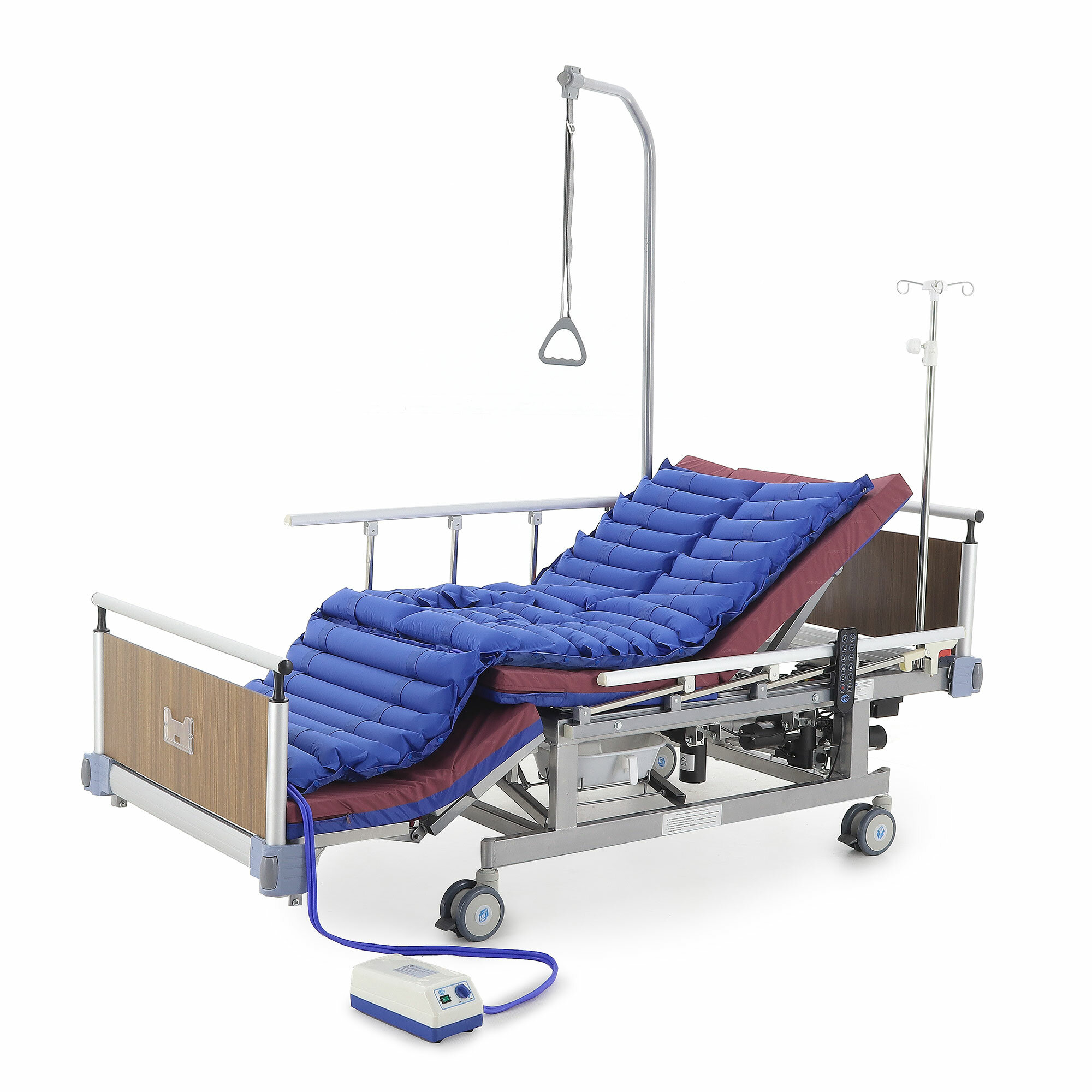 Кровать электрическая мед-мос db-11а (ме-5248н-01) алюм. с боковым переворачиванием, туалетным устройством и функцией «кардиокресло»