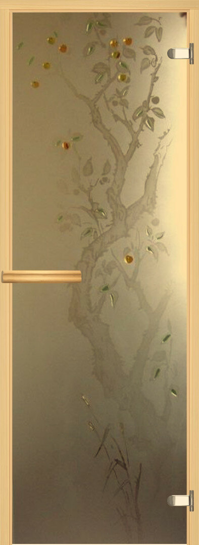Дверь для бани АКМА АРТ с Фьюзингом яблоня 7х19 (8 мм, коробка липа)