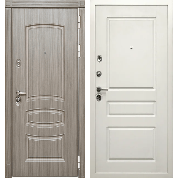Двери Сударь производства г. Йошкар-Ола Входная металлическая дверь Дива МД-42 Сандал серый/Верона 2 Белый матовый