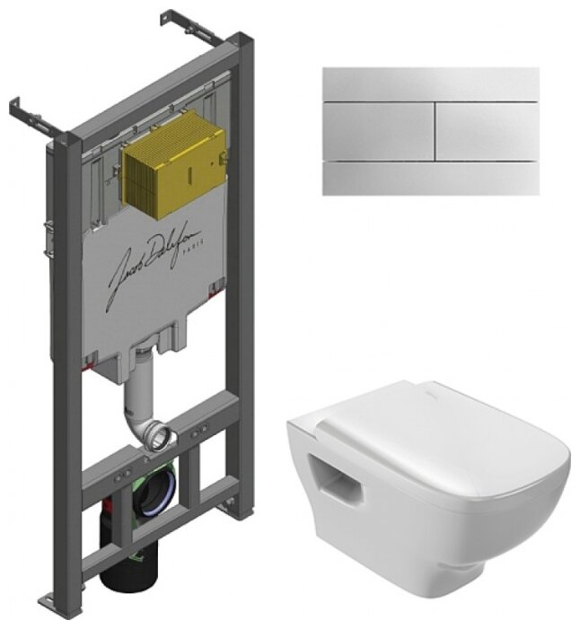 Унитаз с инсталляцией подвесной Jacob Delafon Struktura EDE102+E29025-NF+E4316-CP с горизонтальным выпуском