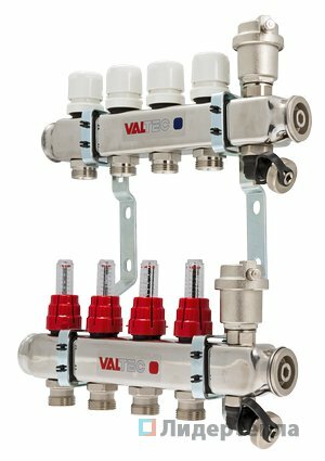 Коллекторный блок Valtec 1 дюйм, 5 x 3/4 дюйма, евроконус со встроенными расходомерами (VTc.586.EMNX.0605)