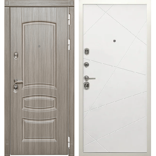 Двери Сударь производства г. Йошкар-Ола Входная металлическая дверь Дива МД-42 Сандал серый/Лучи Белый матовый