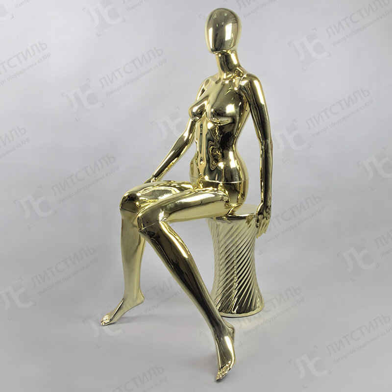 Манекен женский сидячий без лица, золотой глянец FE-6G