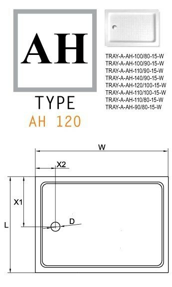 Акриловый поддон Cezares TRAY-A-AH-15-W TRAY-A-AH-90/80-15-W