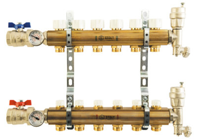 Коллектор отопления STOUT 1quot;латунь, 12x3/4quot; в сборе без расходомеров SMS 0468 000012