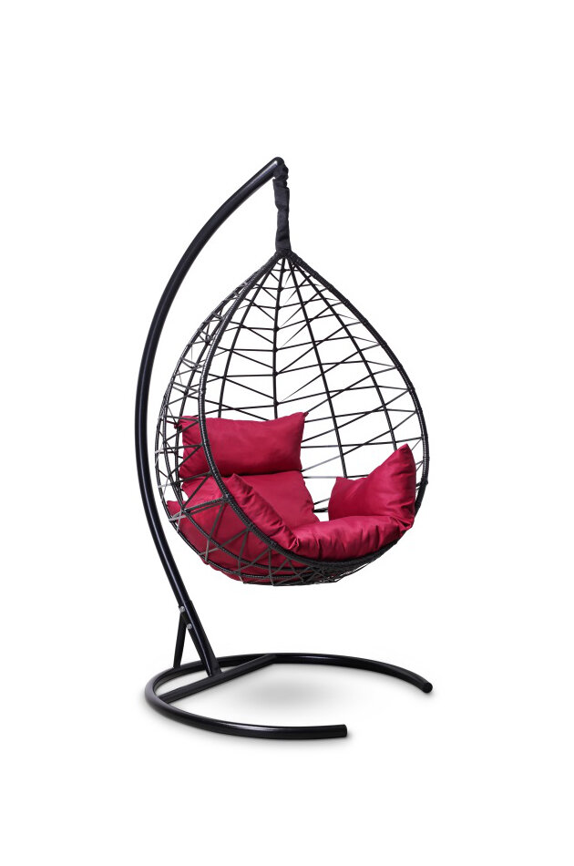 Подвесное кресло-кокон ALICANTE черное + каркас + бордовая подушка