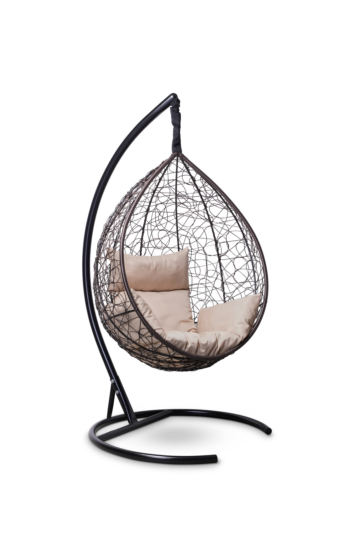 Подвесное кресло-кокон SEVILLA коричневое + каркас + бежевая подушка