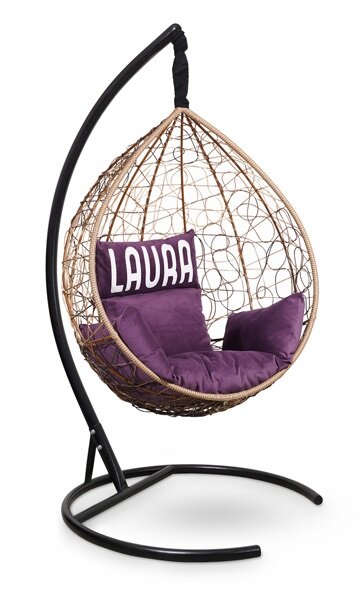 Подвесное кресло SEVILLA VELOUR горячий шоколад, фиолетовая подушка (Laura Outdoor)