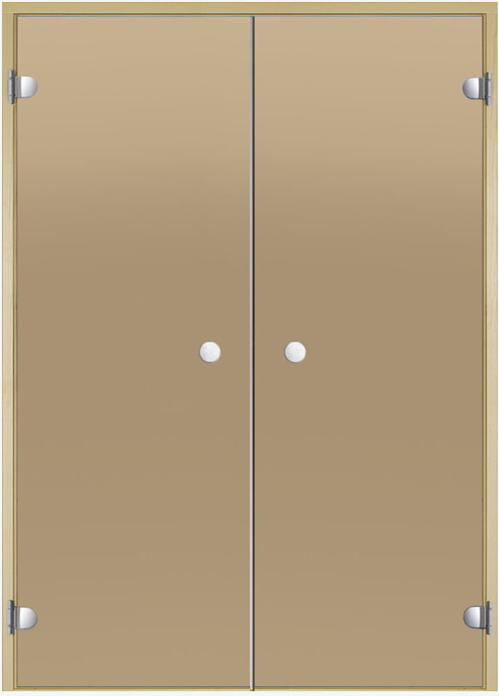 Дверь для сауны Harvia 13х19 (двойная, стеклянная, бронза, коробка ольха/осина)