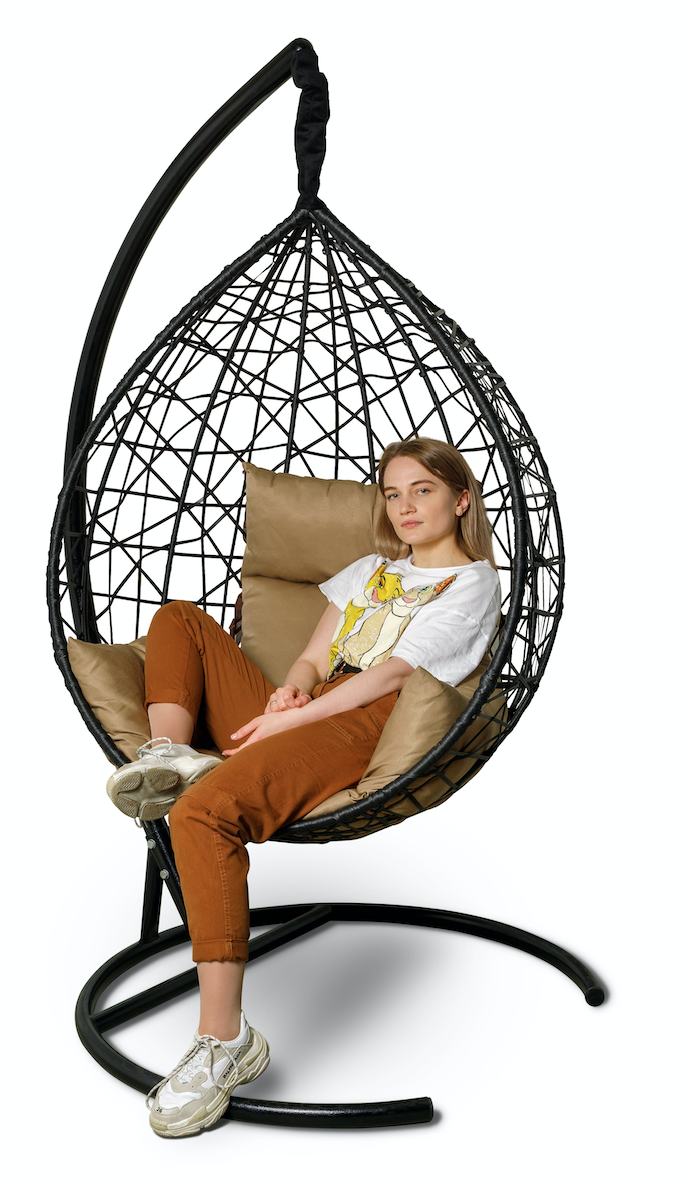 Подвесное кресло-кокон ALICANTE черное + каркас + бежевая подушка