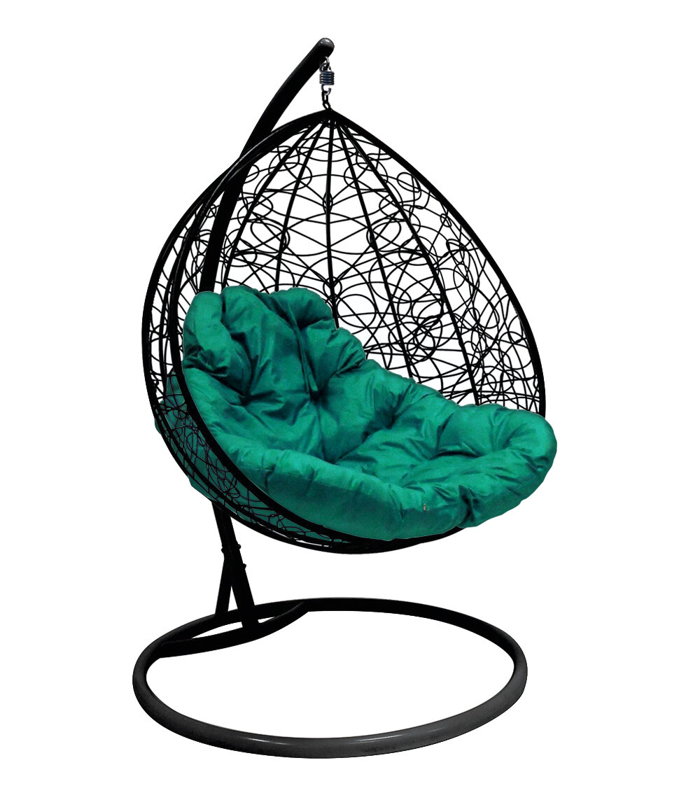 Подвесное кресло quot;Для двоихquot; Ротанг, с зелёной подушкой Черное